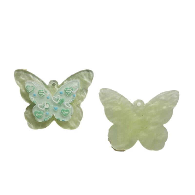 Wholesale 10pcs Water Pattern Double Butterfly Cute Cartoon Hole Pendant Embossed Printing Design Acrylic Jewelry Accessories DIY